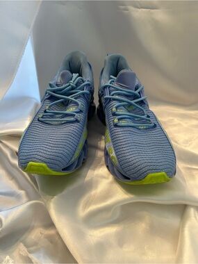 Just So So Light Blue Women's Athletic Sneakers with Neon Yellow Accents